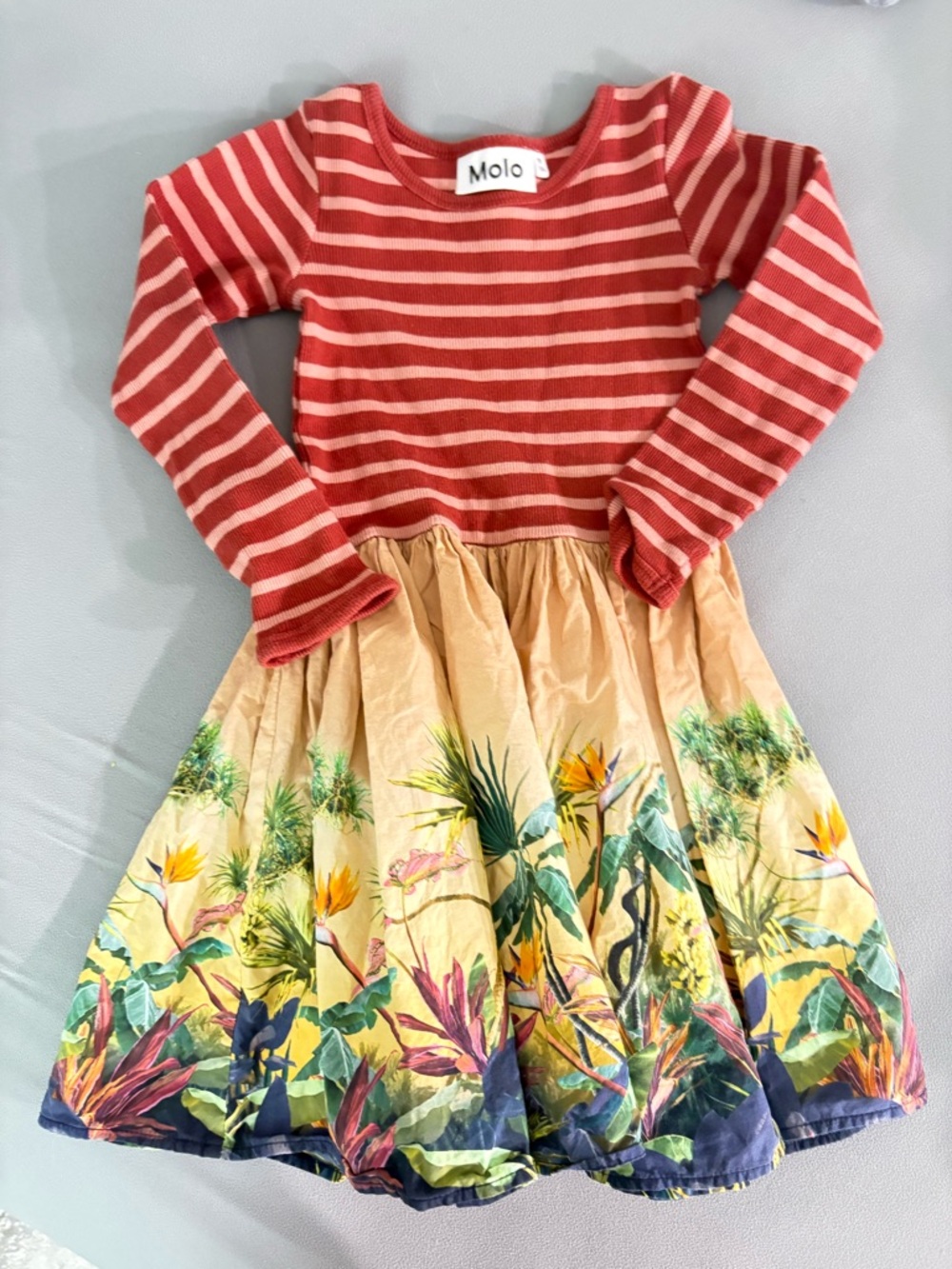 Molo Girls' Red Stripe & Yellow Tropical Skirt Dressy size 3/4